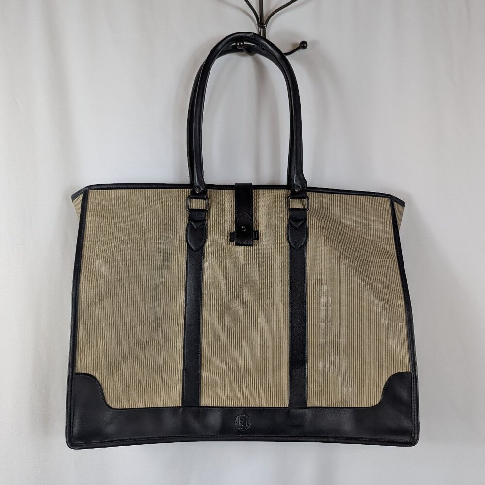 Fendi Roma Vintage Tote Bag Coated Canvas Leather Perfume Lined Black Tan